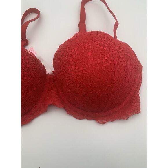 Pink Victorias Secret Date Push Up Bra Red W Lace 36C Padded Convertible Straps - Picture 2 of 8